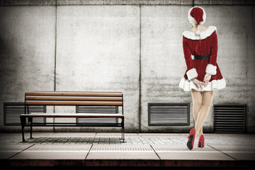 santa claus woman and subway station 