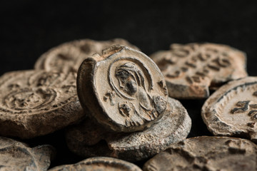 Pile of ancient post seals made of lead