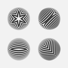 Set of striped halftone spheres.