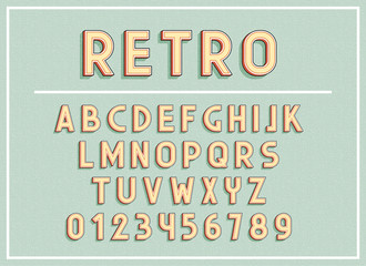 Retro fonts and abc letters print typography vector Illustration. Retro type font, vintage alphabet. Font english lowercase letters