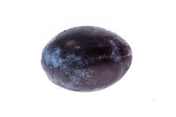Homegrown organic pile of blue plums isolated on white backgroun