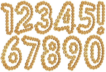 Number from gold gear mechanism. Isolated on white. 3D illustration