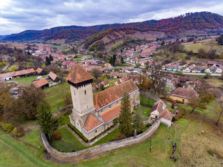 Fortified walled church in the traditional saxon village Malancrav, Transilvania, Romania