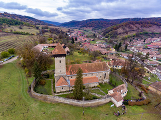 Fortified walled church in the traditional saxon village Malancrav, Transylvania, Romania