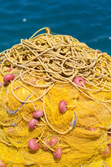 Closeup of yellow fishing nets