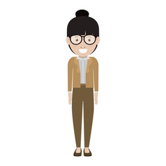 avatar female woman smiling with glasses and wearing executive clothes over white background. vector illustration