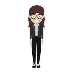 avatar female woman smiling with glasses and wearing executive clothes over white background. vector illustration