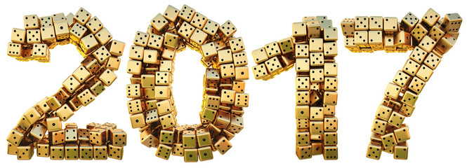 new 2017 year from the golden dice. isolated on white. 3D illustration.