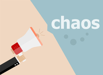 Chaos, Hand holding a megaphone. flat style