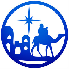 Adoration of the Magi silhouette icon vector illustration blue on white background. Scene of the Holy Bible