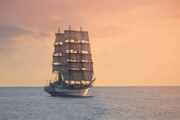 Ancient sailing ship in the sea