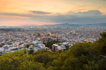 View of Athens from Lycabettus Hill, Greece.