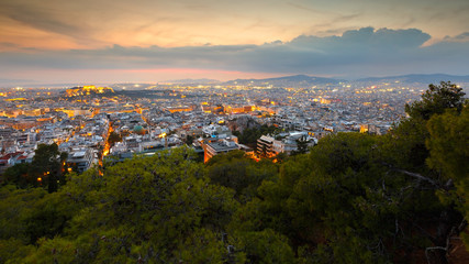View of Athens from Lycabettus Hill, Greece.