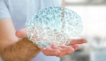 Man holding x-ray human brain in his hand