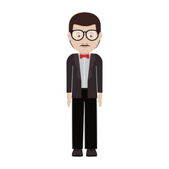 avatar male man smiling with glasses and wearing suit and bow tie over white background. vector illustration