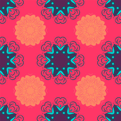 Seamless pattern with mandalas in beautiful colors for your design. Vector background