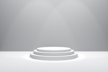 Obraz premium 3D Rendering : illustration of stage for awards ceremony. White round podium. empty podium in white room.for advertising your product or present a product