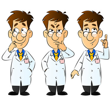 Doctor, Engineer, Scientist or Laboratory. Gestures and Emotions. Set of Mascots.