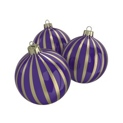 Purple and gold decorative Christmas balls. Isolated New Year image.