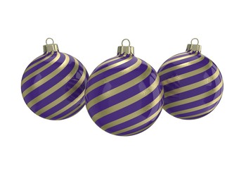 Purple and gold decorative Christmas balls. Isolated New Year image.