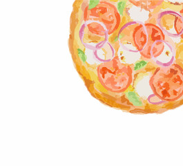 Isolated watercolor pizza on white background. Tasty italian snack or street food. Italian cuisine.