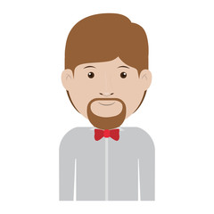 avatar male man smiling with beard and wearing suit and bow tie over white background. vector illustration