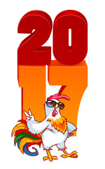 Vector illustration with rooster, symbol of 2017.