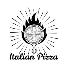 Pizza Badge. Cooking Pizza. Traditional Italian Cuisine. Vector