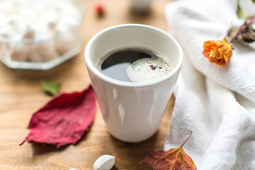 Hot coffee with candies