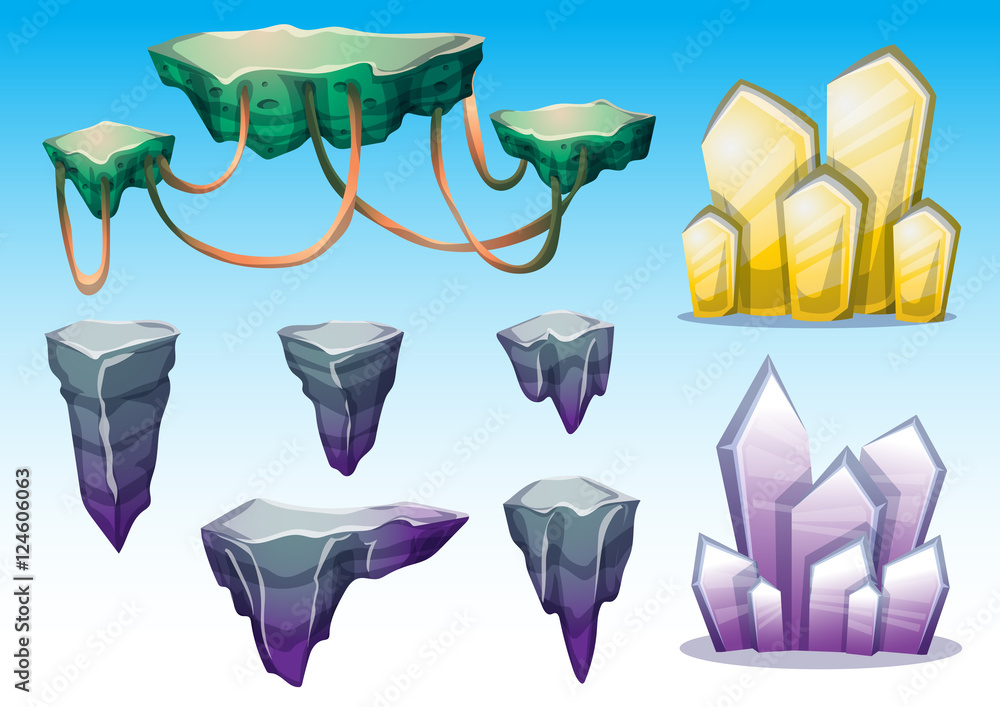 Poster cartoon vector floating island object with separated layers for game art and animation game design a
