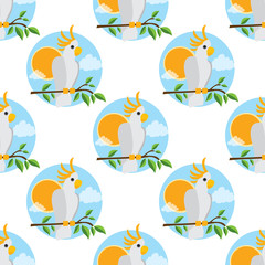 Seamless pattern for design surface Parrot Cockatoo white large.