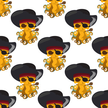 Seamless pattern for design surface Pirate octopus.