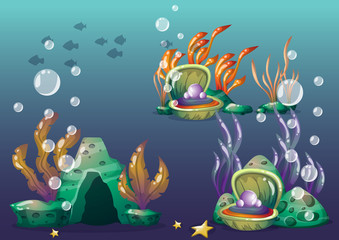 cartoon vector underwater objects with separated layers for game art and animation game design asset in 2d graphic