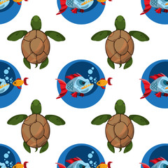Seamless pattern for design surface Piranha and goldfish.