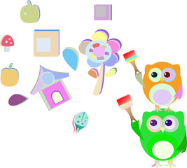 two cute owl painter