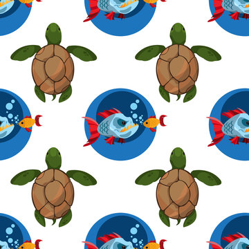 Seamless pattern for design surface Piranha and goldfish.