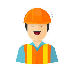 Worker vector illustration isolated on white background, construction builder character in helmet, workman happy face, engineer repairman flat cartoon style