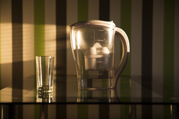 Glass cup and filter system on the table