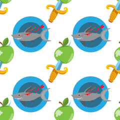 Seamless pattern for design surface Apple with a dagger.