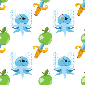 Seamless pattern for design surface Apple with a dagger.
