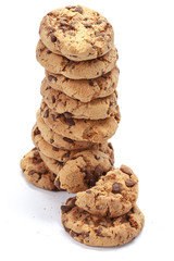 Chocolate chip cookie on white