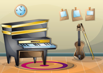 cartoon vector illustration interior music room with separated layers in 2d graphic