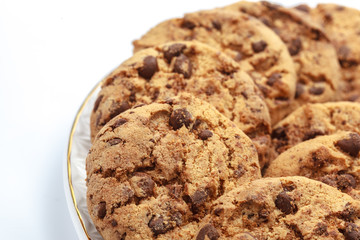 Chocolate chip cookie on white