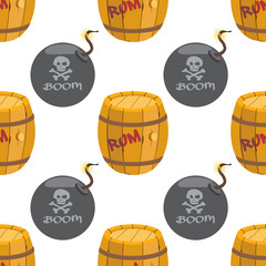 Seamless pattern for design surface Wooden barrel of rum.