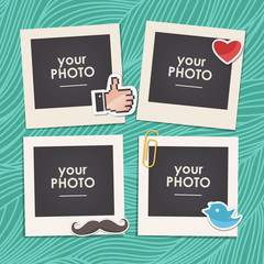 Vintage hipster retro style. Decorative vector template frame. These photo frame can be use for kids picture or memories. Scrapbook design concept. Insert your picture.