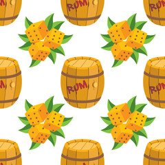 Seamless pattern for design surface Wooden barrel of rum.