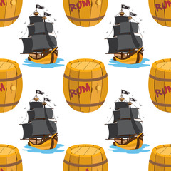 Seamless pattern for design surface Ship with black sails.