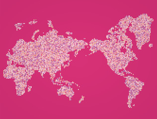 世界地図　ドットアート（ピンク）