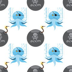 Seamless pattern for design surface Octopus. Marine life.