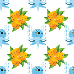 Seamless pattern for design surface Octopus. Marine life.